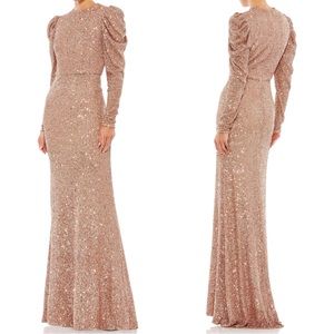 MAC Duggal Long Sleeve Sequin Gown